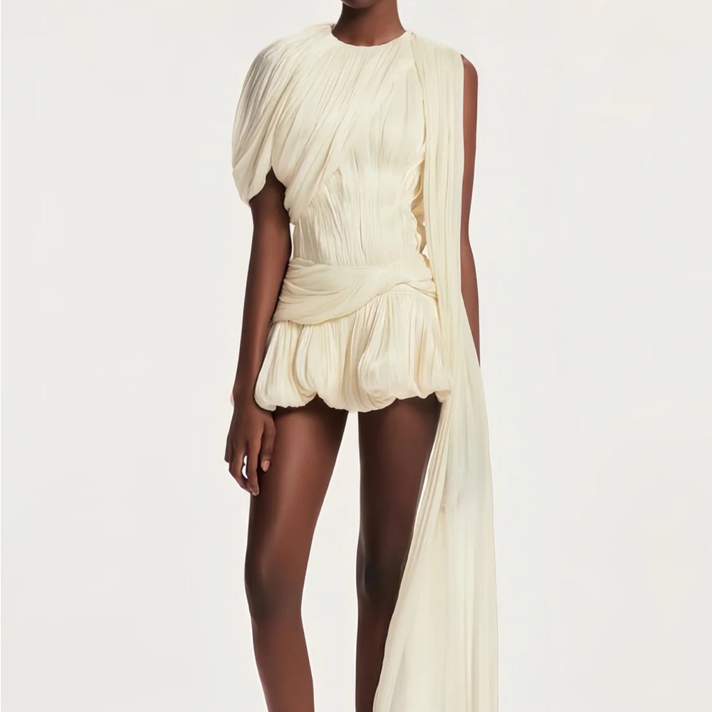 Miss Rosier - Cyrielle Pleated Mini Dress with Ribbon Design Accent